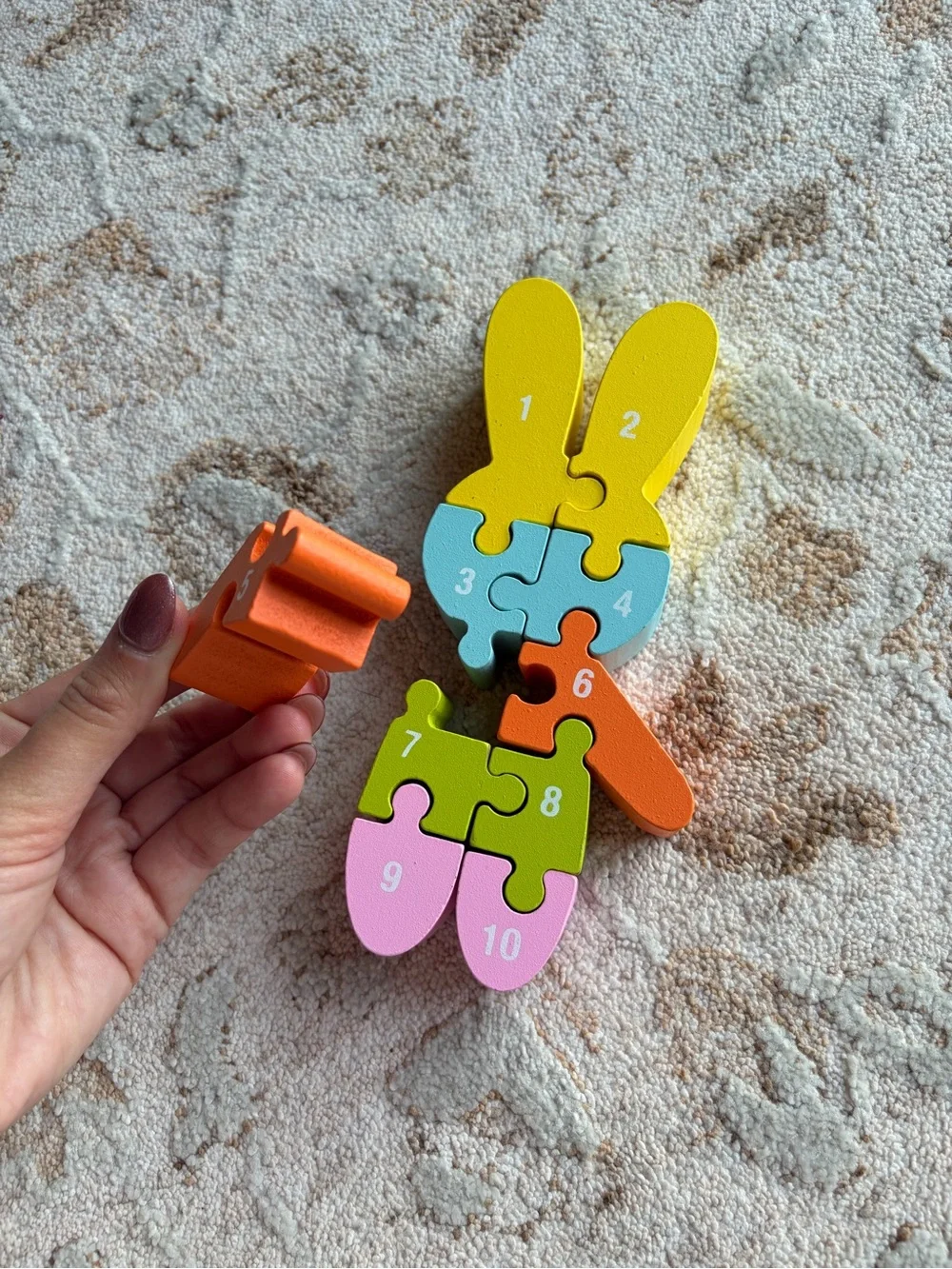 Wooden Bunny Toddler Toys: Number Puzzle & Easter Egg Car